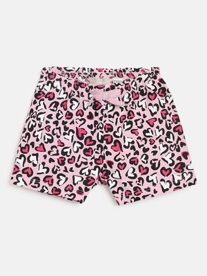 Girls Medium Pink Printed Short Trousers